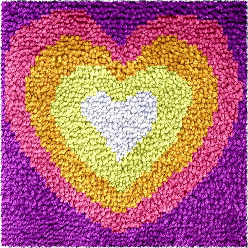 Numptain Latch Hook Kits for Adults,DIY Rug Crafts Love Rainbow Pattern Color Printed Canvas,Latch Hook Kits for Beginners Handmade Needlework Crafts Home Decoration,12"x12" NT1 - Image 1